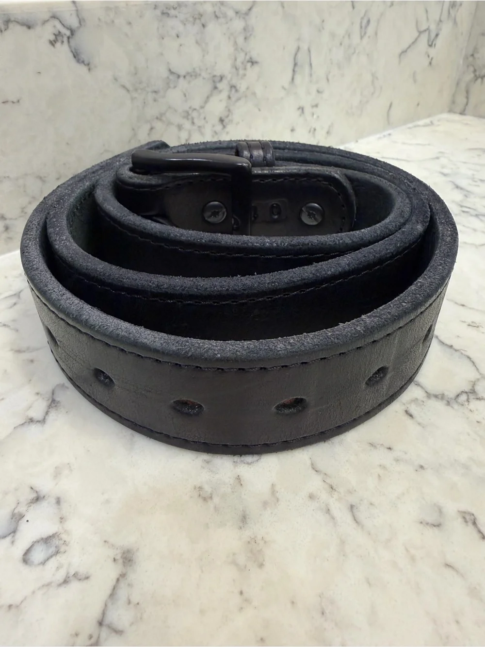 Hanks Belts USA Black Full Grain Leather Belt Matte Black Buckle Size 40